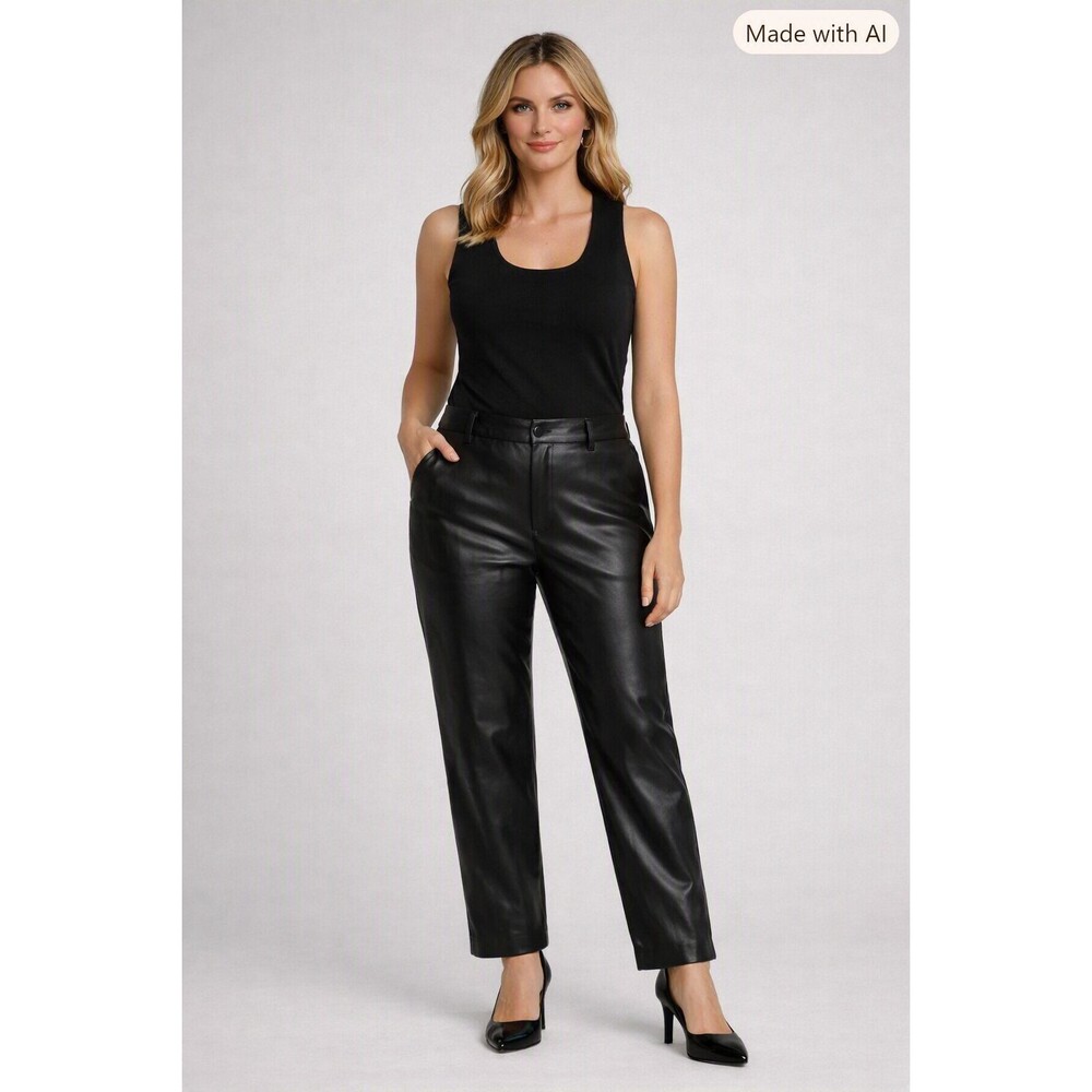 A New Day Faux Leather Pants Womens 4 Black High Rise Straight Leg Trousers